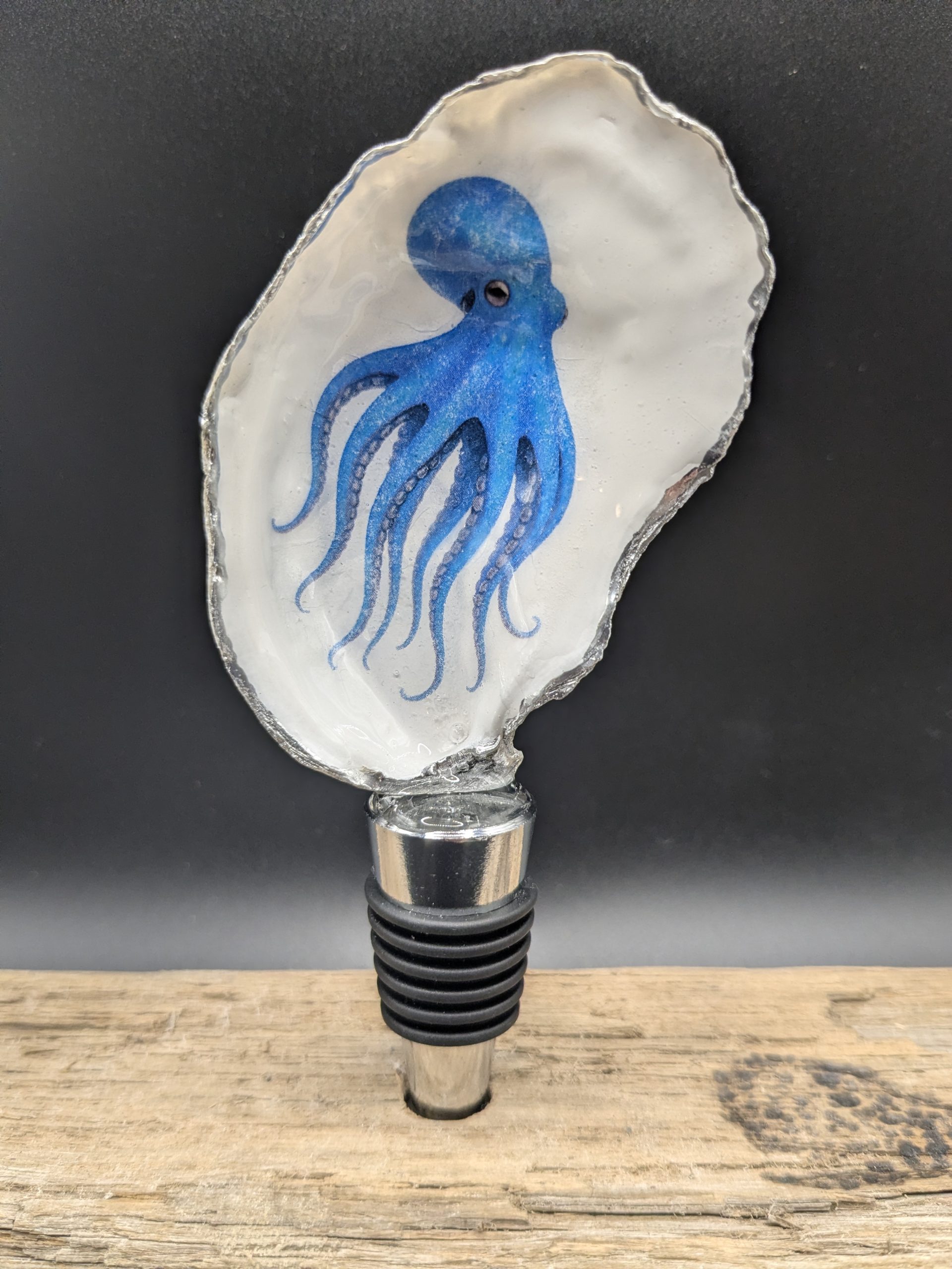 Blue Octopus On An Oyster Shell Bottle Stopper
