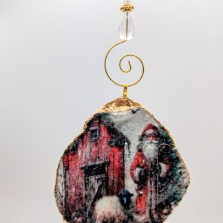 Diamond Dusted Folky Santa With Sheep On An Oyster Shell