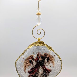 Diamond Dusted Red Angel On An Oyster Shell