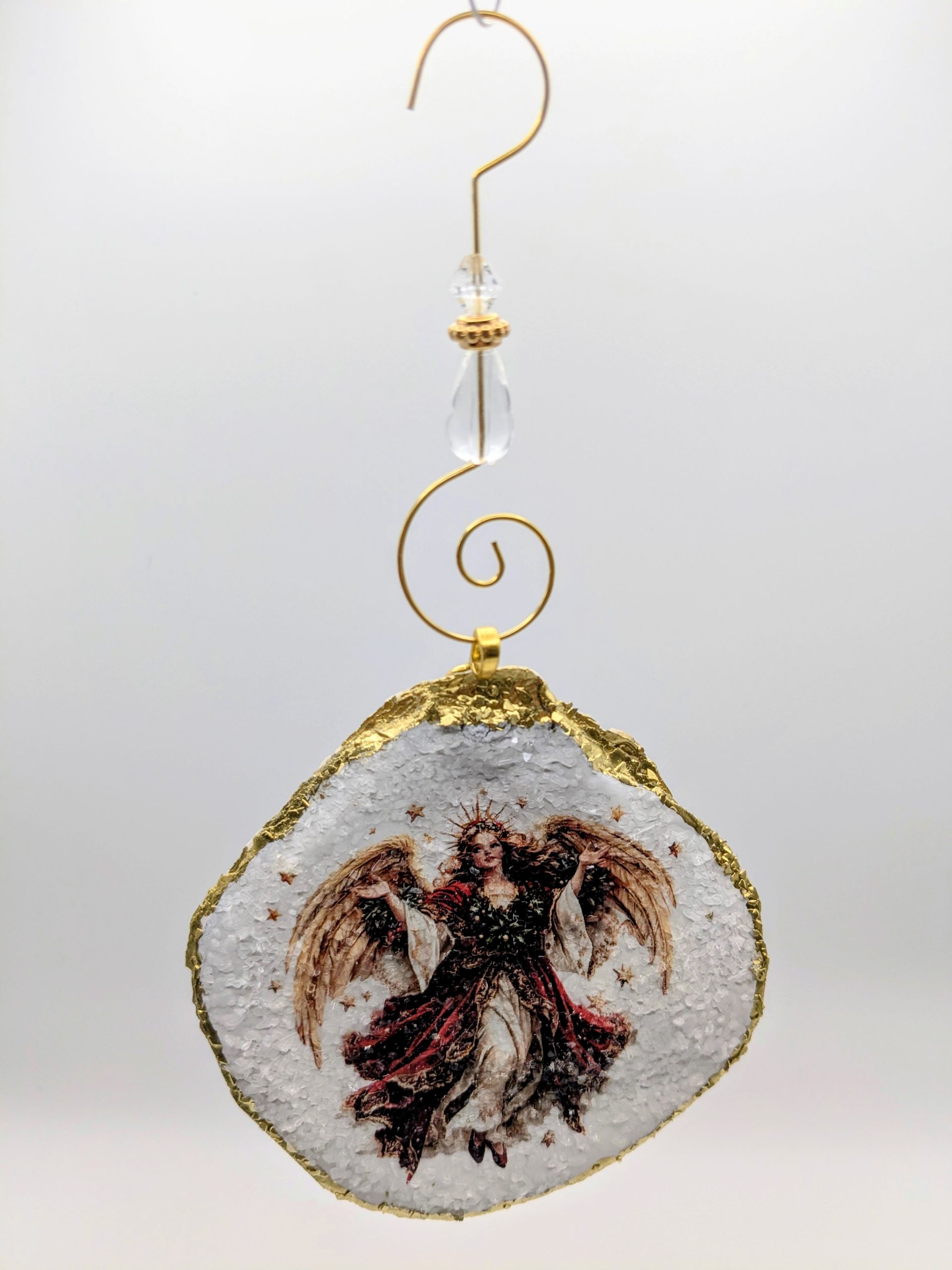 Diamond Dusted Red Angel On An Oyster Shell