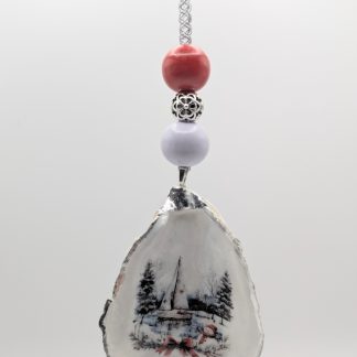 Winter Sailboat And Snowman On An Oyster Shell