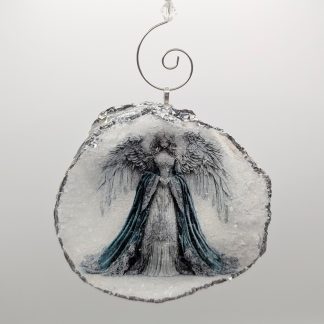 Diamond Dusted Teal Angel On An Oyster Shell