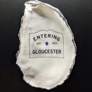 Entering Gloucester Sign On An Oyster Shell Magnet