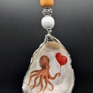 Octopus With Heart Balloon On An Oyster Shell Ornament