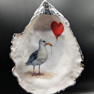 Seagull With A Heart Balloon On An Oyster Shell Ornament