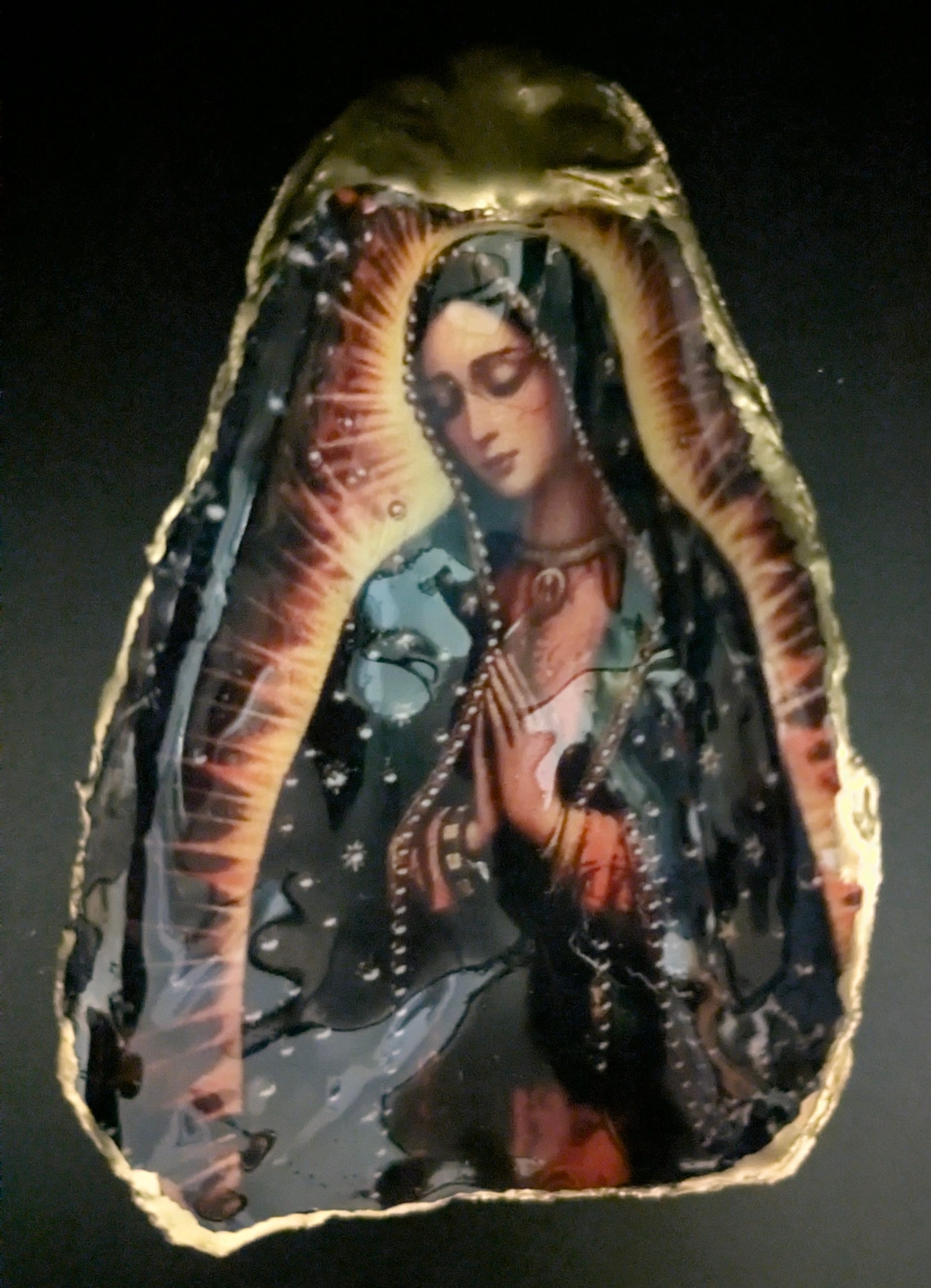 Virgin Mary Shell Our Lady of Guadalupe The Blessed Virgin Mary Magnet On An Oyster Shell ...